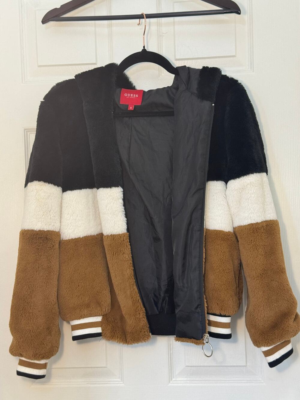 Guess Faux Fur Colorblock Bomber Jacket – Women’s Medium